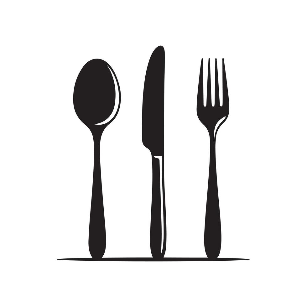 Flat Cutlery Silhouette Icons, Knife, Spoon and Fork Set vector