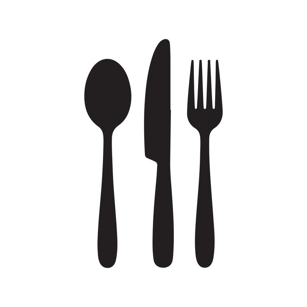 Cutlery Icons, Elegant Spoon, Fork, and Knife Silhouettes vector