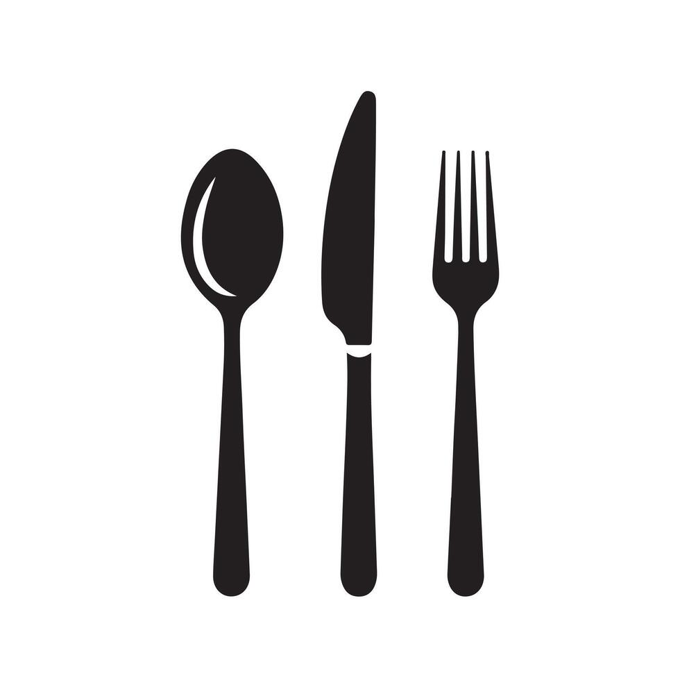 Silhouette Icons of Cutlery, Spoon, Fork and Knife Design Collection vector
