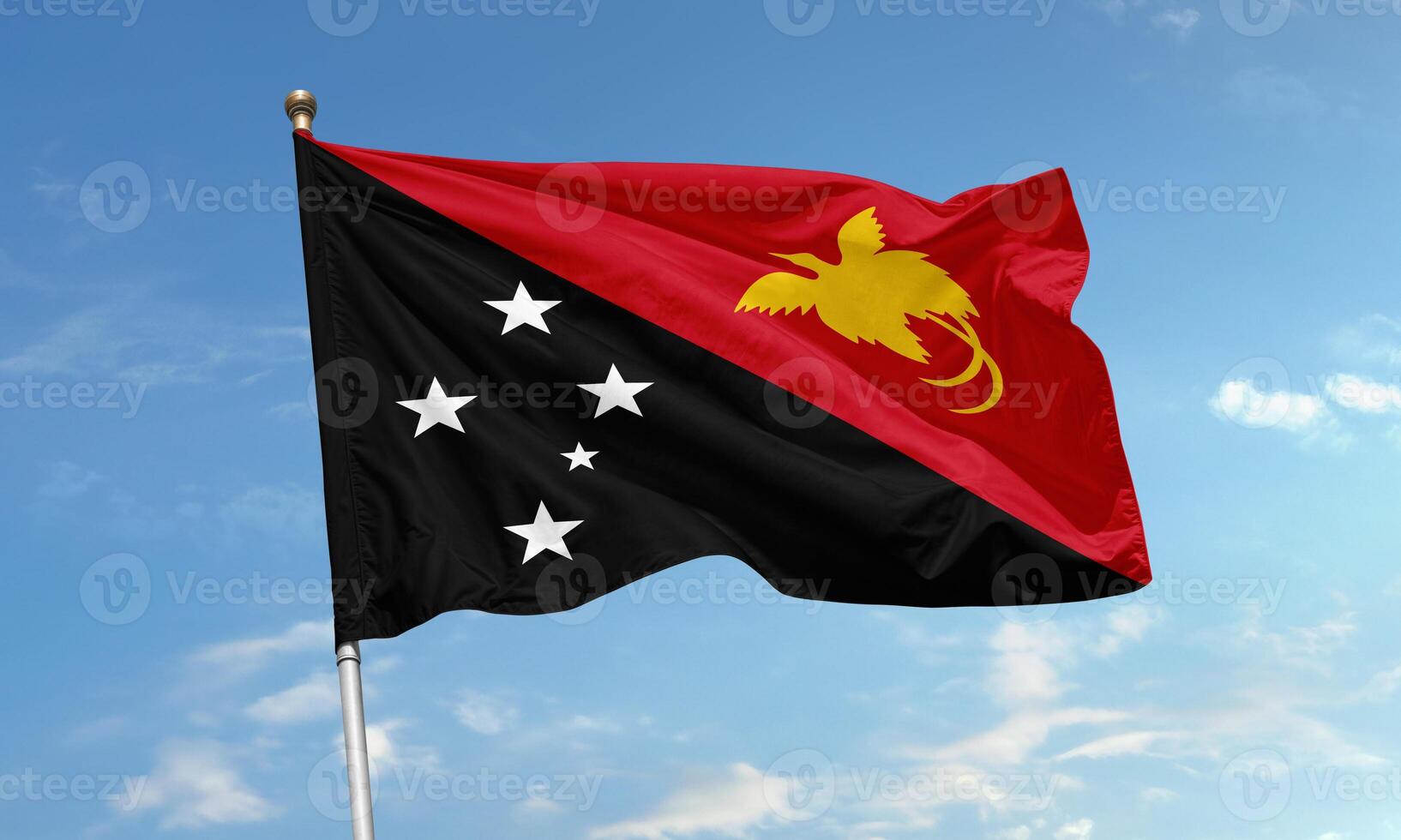 Papua New Guinea flag flying in the wind photo