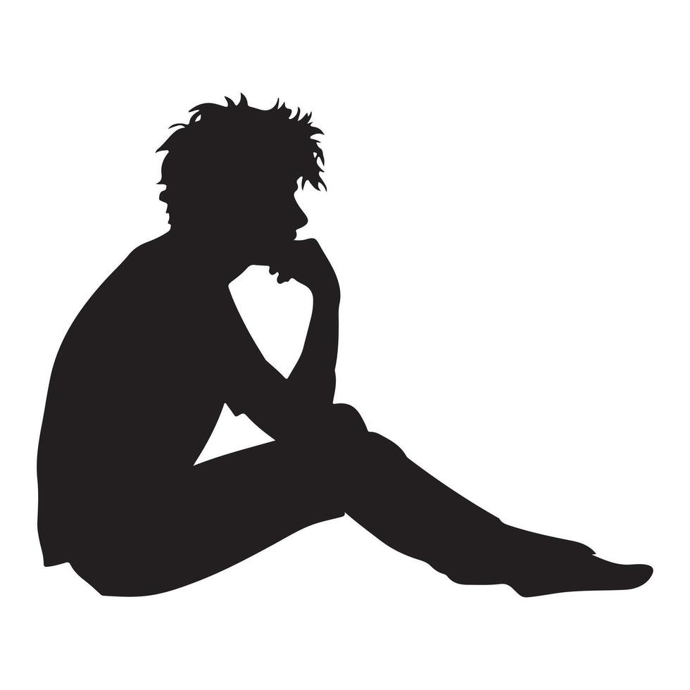 Side View Boy Silhouette on White Canvas vector