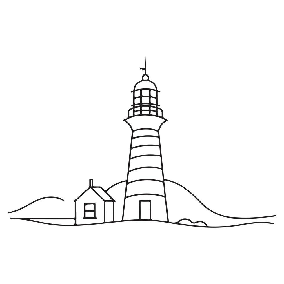 Simple One Line Lighthouse Silhouette on White vector