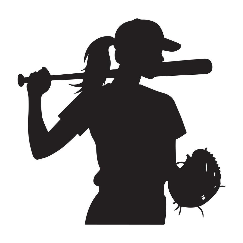 Female Softball Player Silhouette Illustration vector