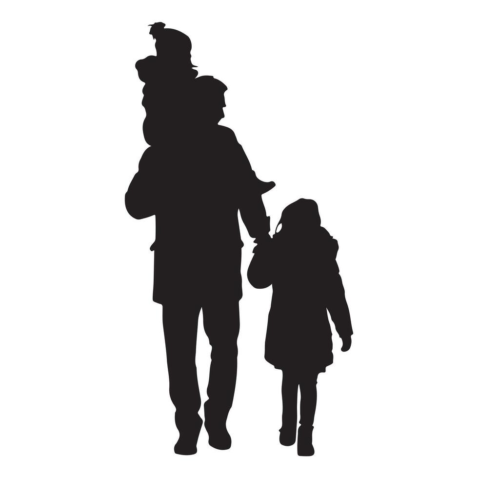 Father and Daughters Silhouette in Winter Outfits Isolated vector
