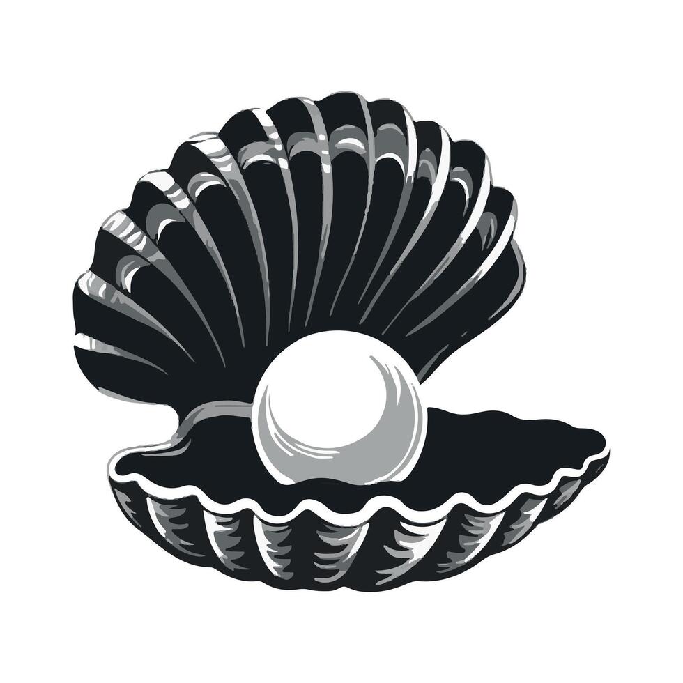 Seashell with Pearl Silhouette on White Background vector