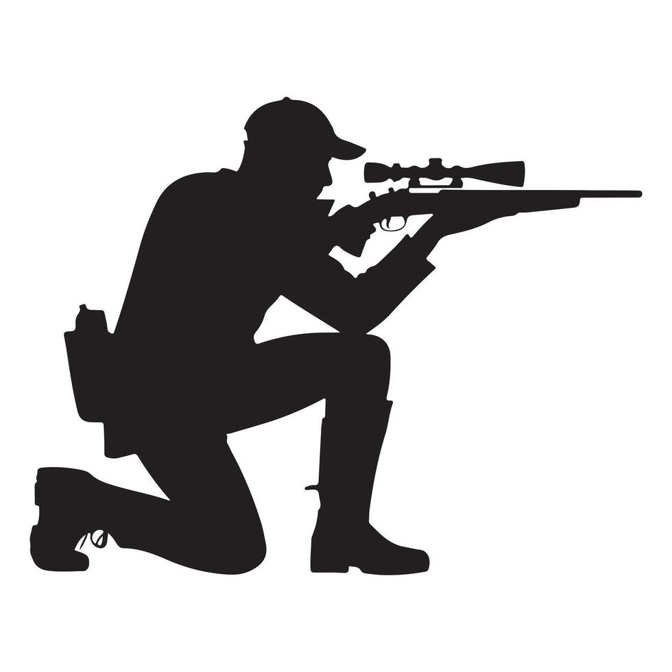 Hunter Silhouette of Man with Rifle on White Background vector