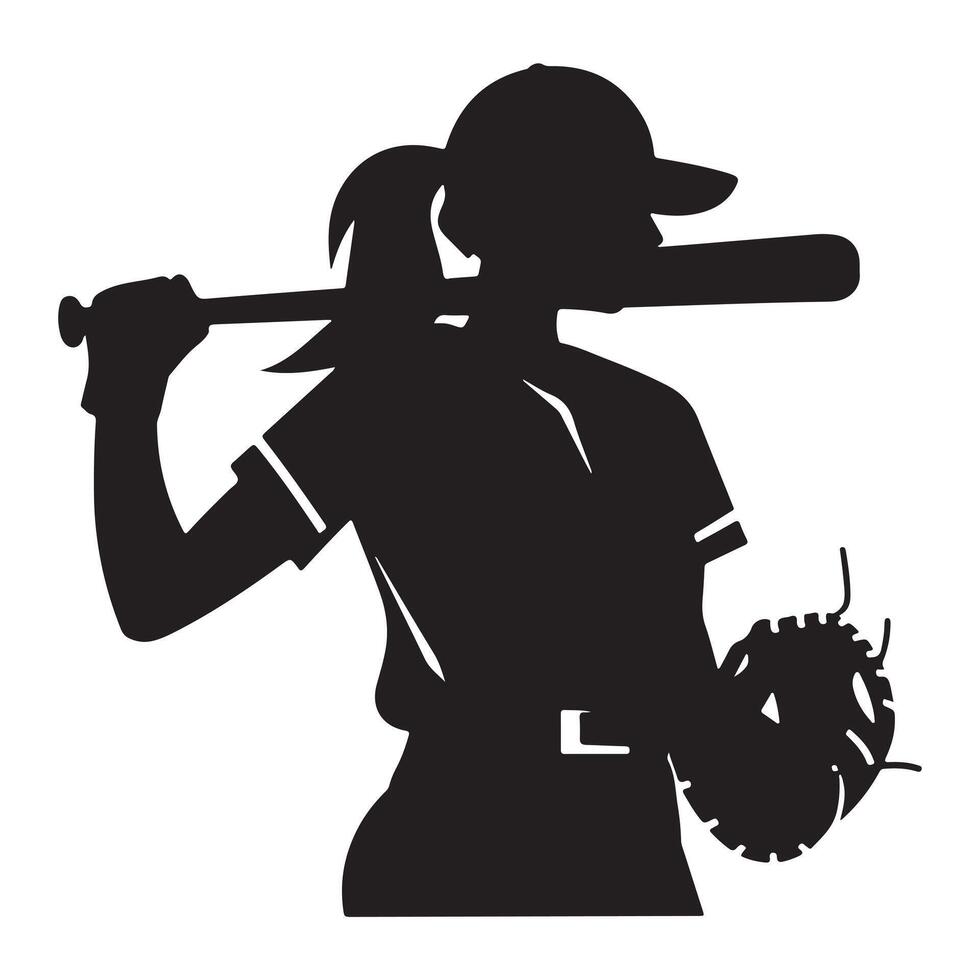 Dynamic Woman Softball Player Silhouette vector