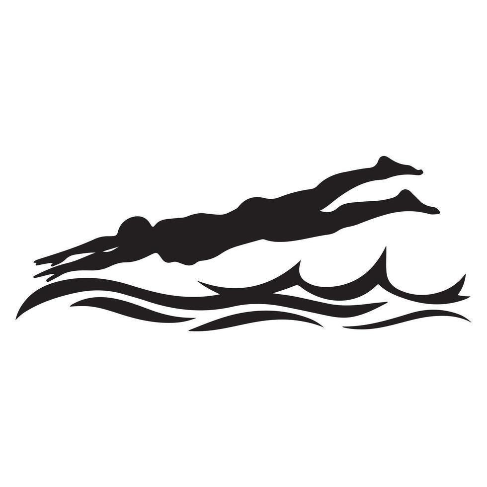Silhouette of Swimmer Diving into Water vector