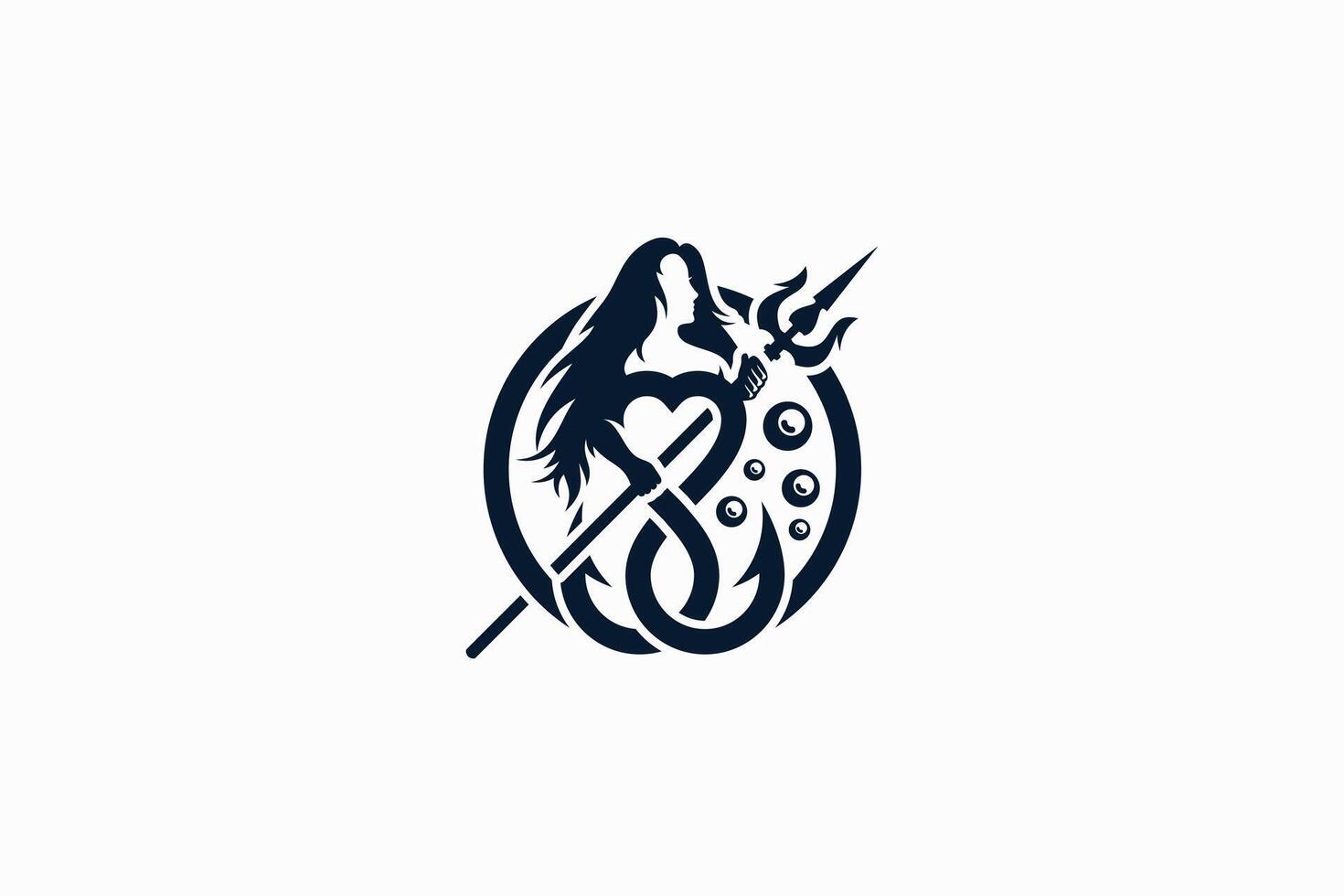 Mermaid logo design with illustration of two fishing hooks vector