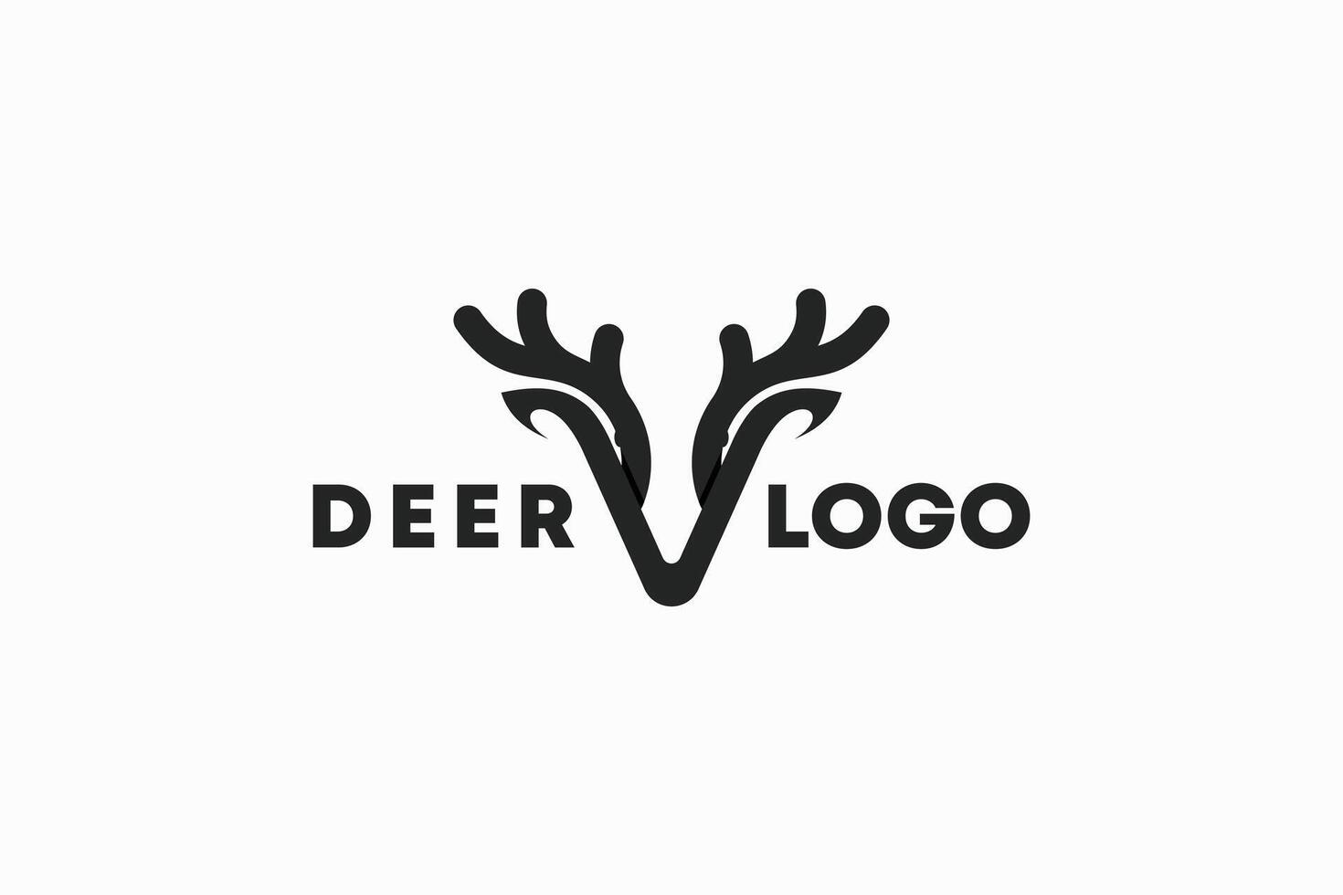 V-shaped deer logo design with a thick line concept in a sharp gaze looking forward vector