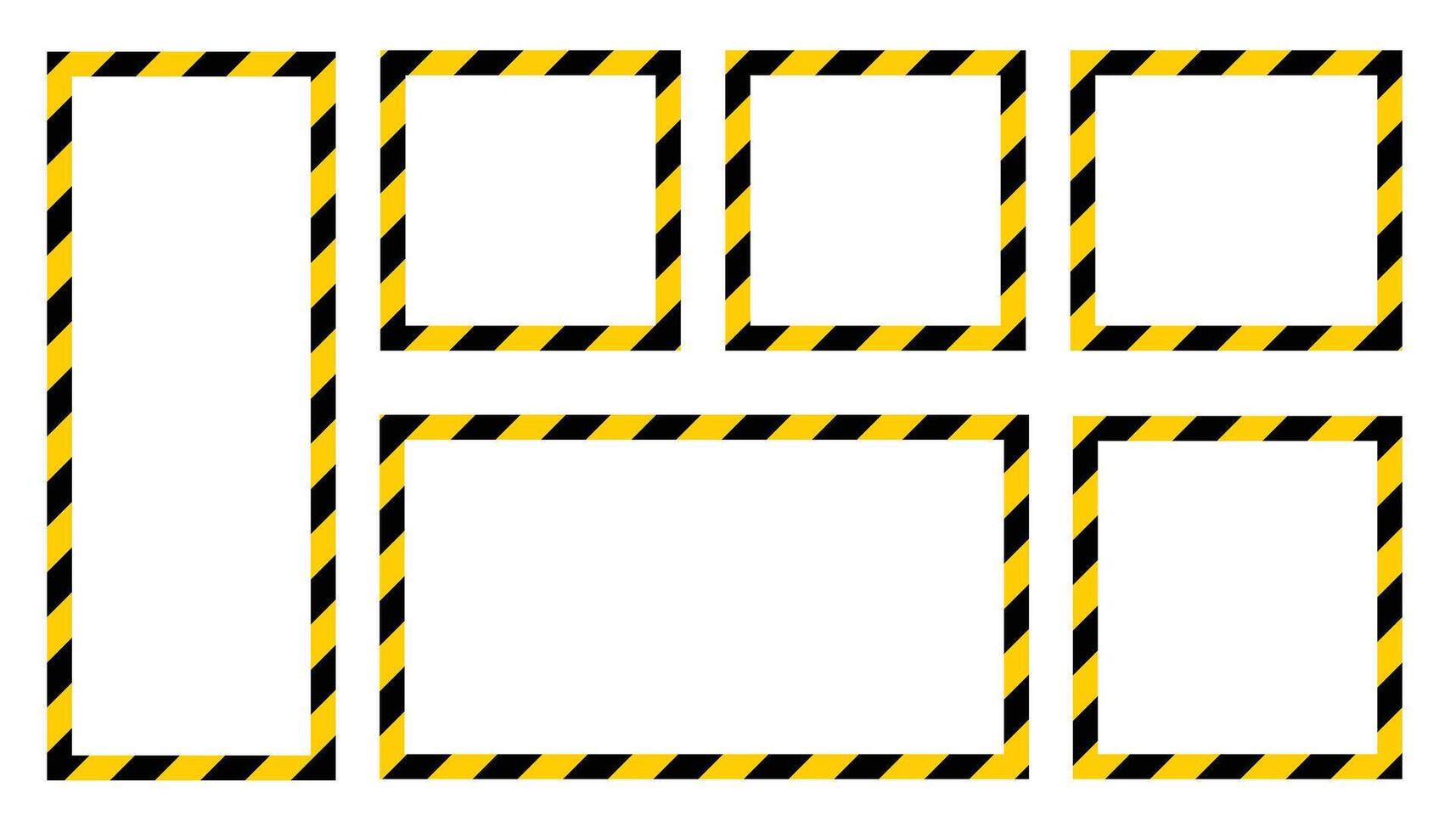 Collection of striped police warning tapes in yellow and black colors. Clean and clear flat visuals, perfect for alert, caution, or restricted area designs in web, print, or educational projects. vector