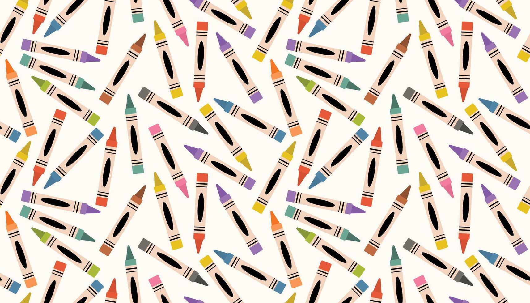 Cute seamless pattern with colorful pastel crayons in disorganized arrangement. Flat cartoon style adds charm and lightness, ideal for backgrounds, textile prints, or educational designs. vector