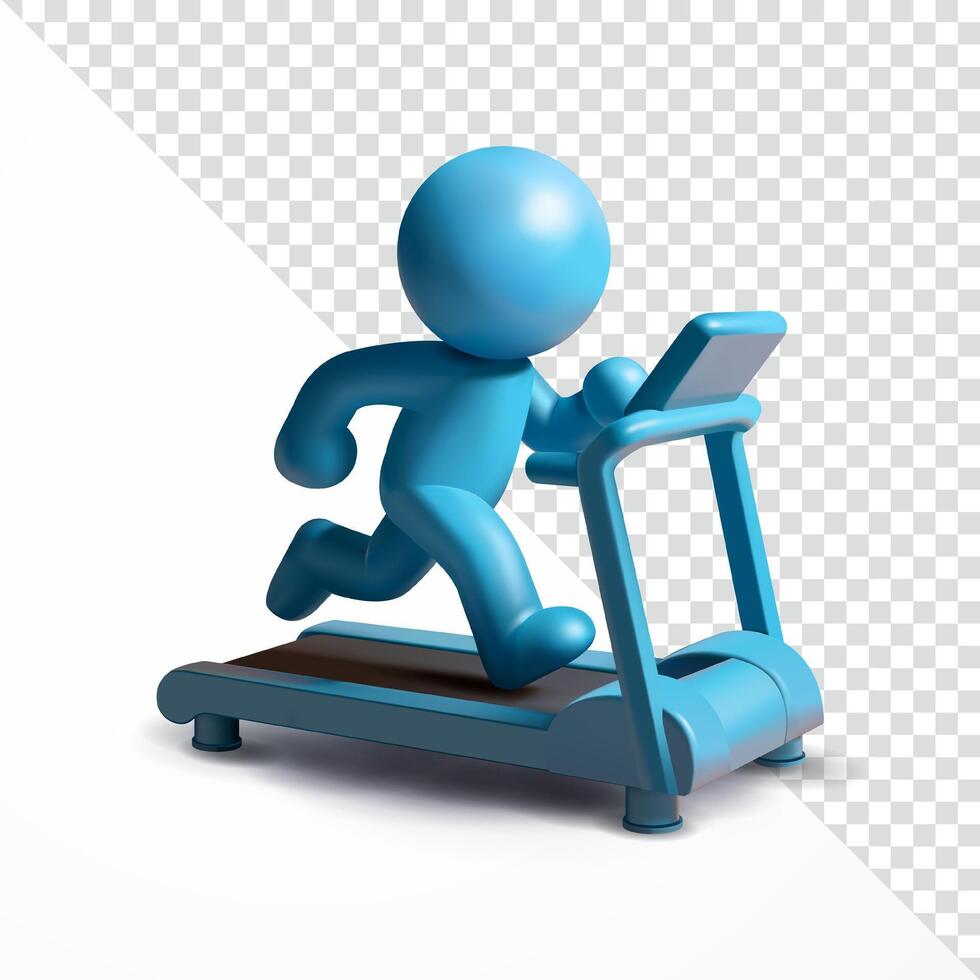 Stick man running on treadmill, 3d. Suitable for sports and health vector