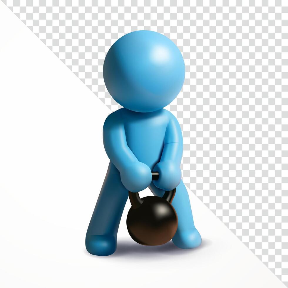 Stick man doing kettlebell lifting exercise, 3d. Suitable for sports and health vector