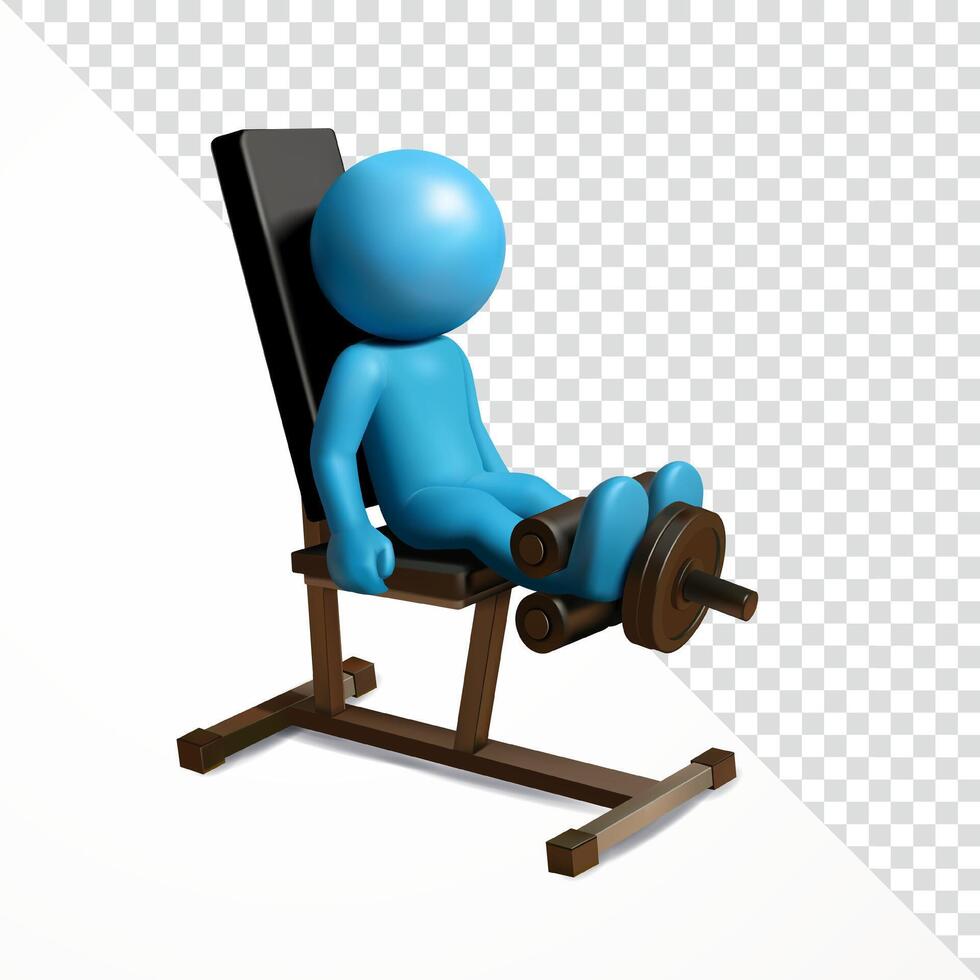 Stickman doing leg extension exercise, 3d. Suitable for sports and health vector