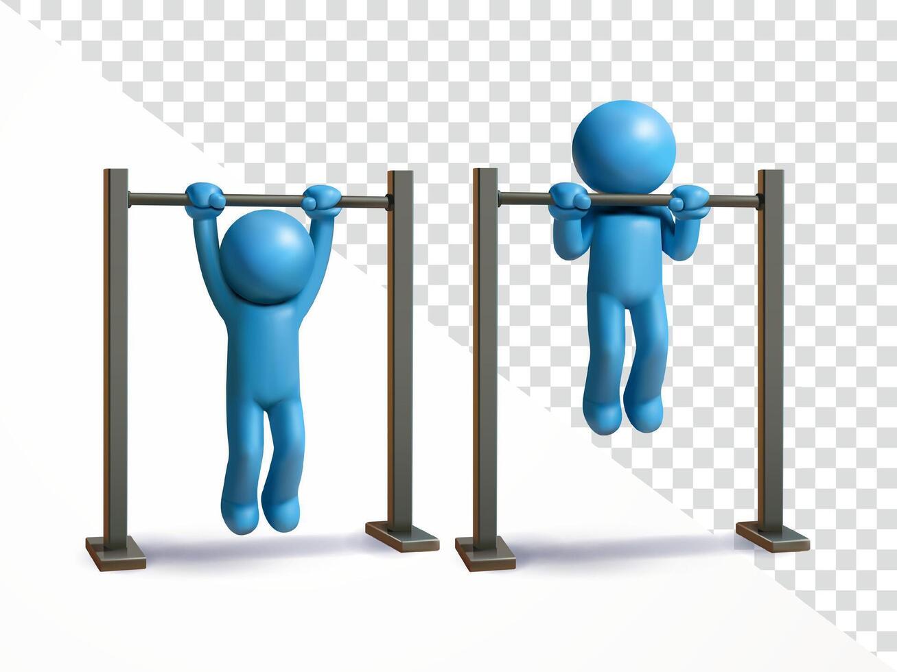 Stickman doing pull up exercise, 3d. Suitable for sports and health vector