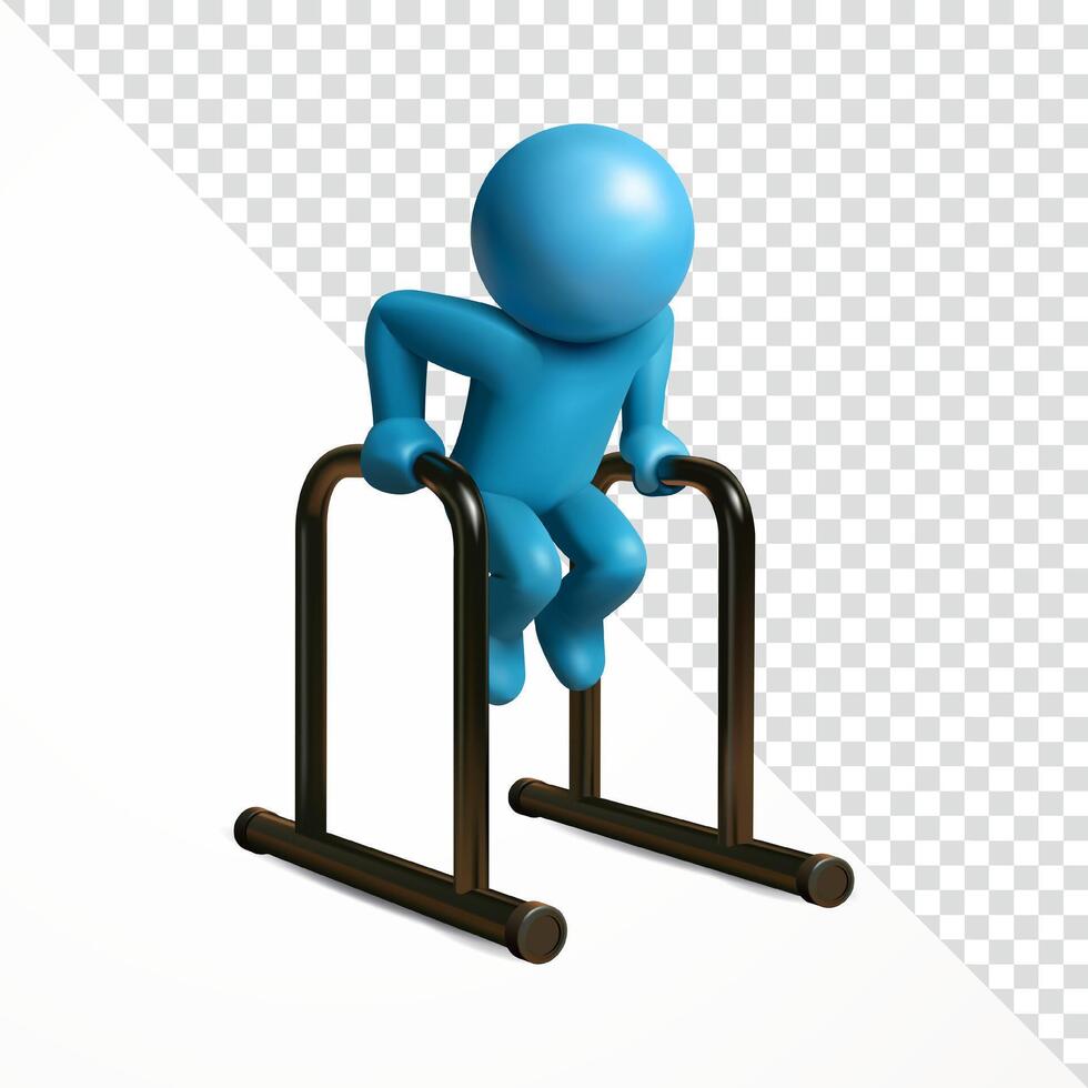 Stickman doing tricep dips exercise, 3d. Suitable for sports and health vector
