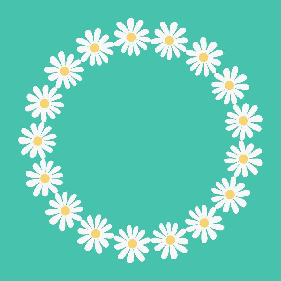 Floral groovy frame. Hand drawn botanical round frame, laurel, chamomile or daisy wreath. vector
