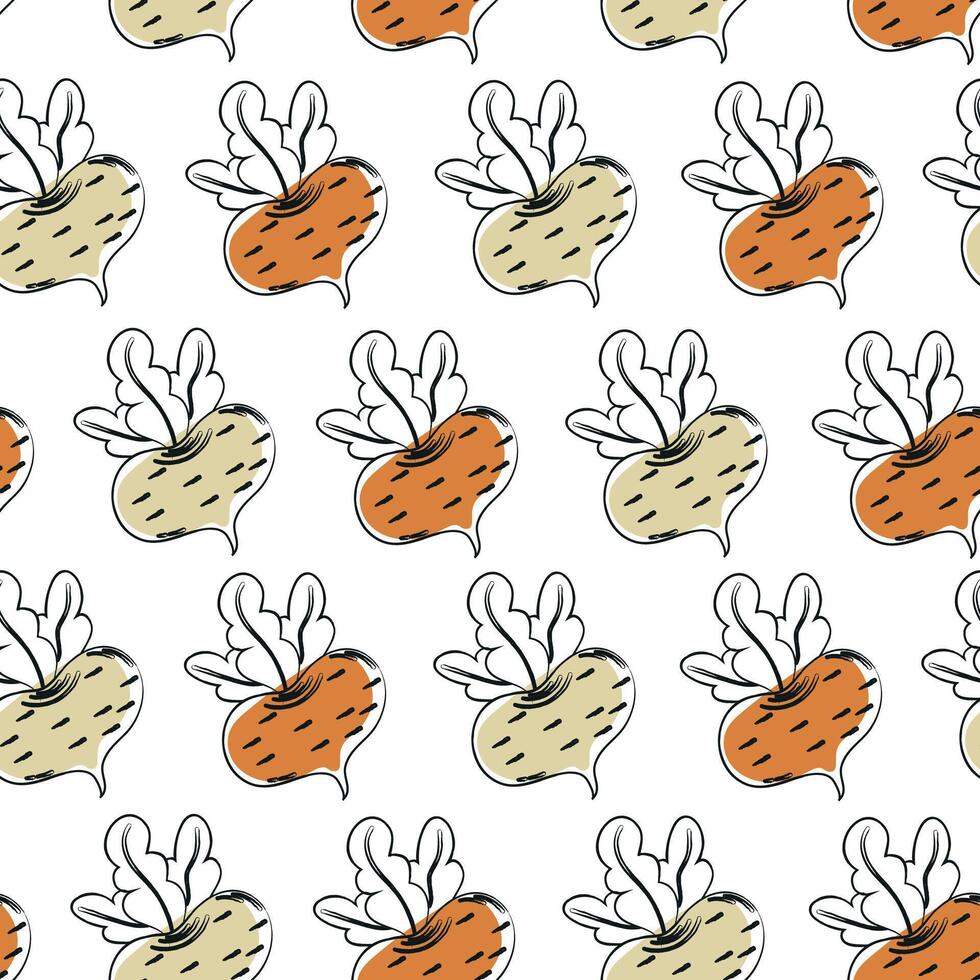 Vegetables seamless pattern background for packaging and decoration with turnip. Eco healthy food vegan concept. vector