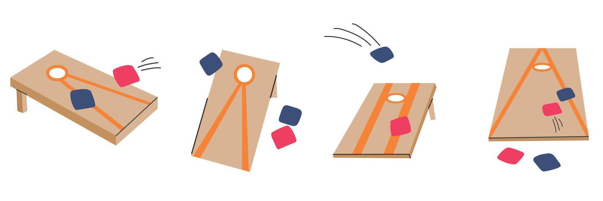 Cornhole game set collection icon clipart logotype isolated illustration vector