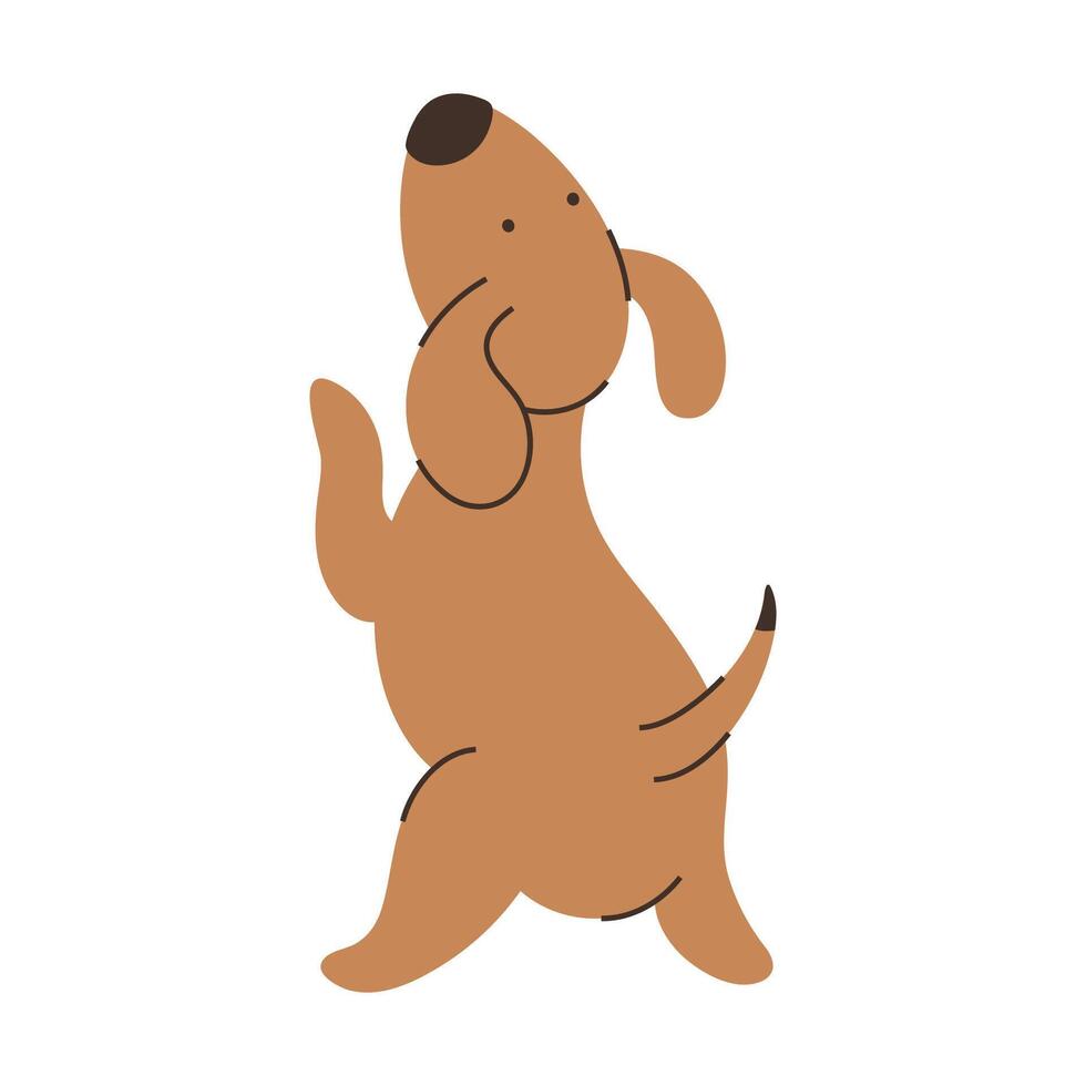 Cute playful brown puppy, minimalist cartoon illustration vector