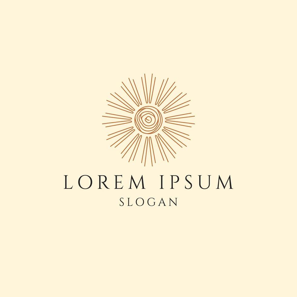 Minimalist boho logo with hand-drawn sunburst and elegant typography, perfect for wellness, spiritual, beauty, or lifestyle branding. vector
