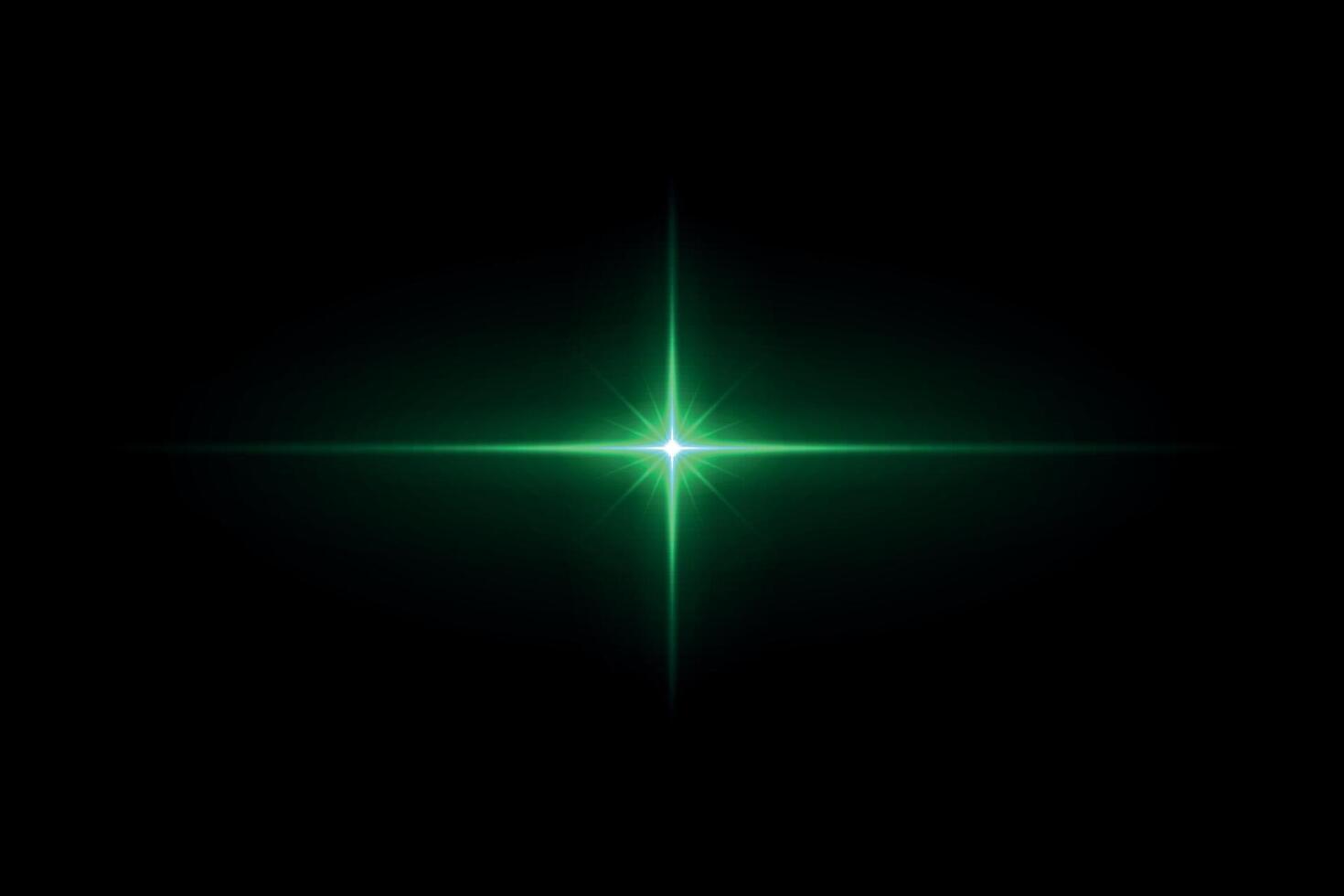 Glowing green starburst flare in black cosmic background vector