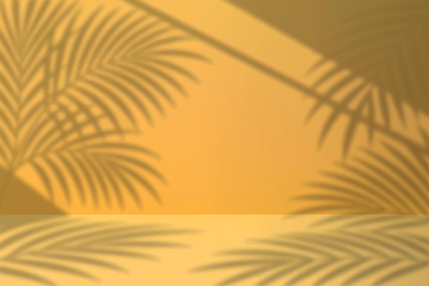 Palm shadows on yellow wall and floor in sunlight vector