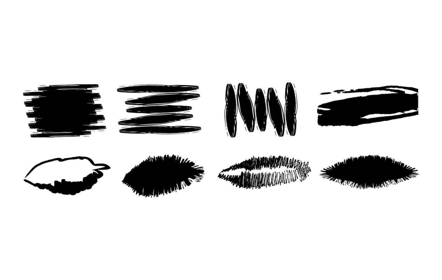 Collection of black hand drawn brush strokes and scribbles vector