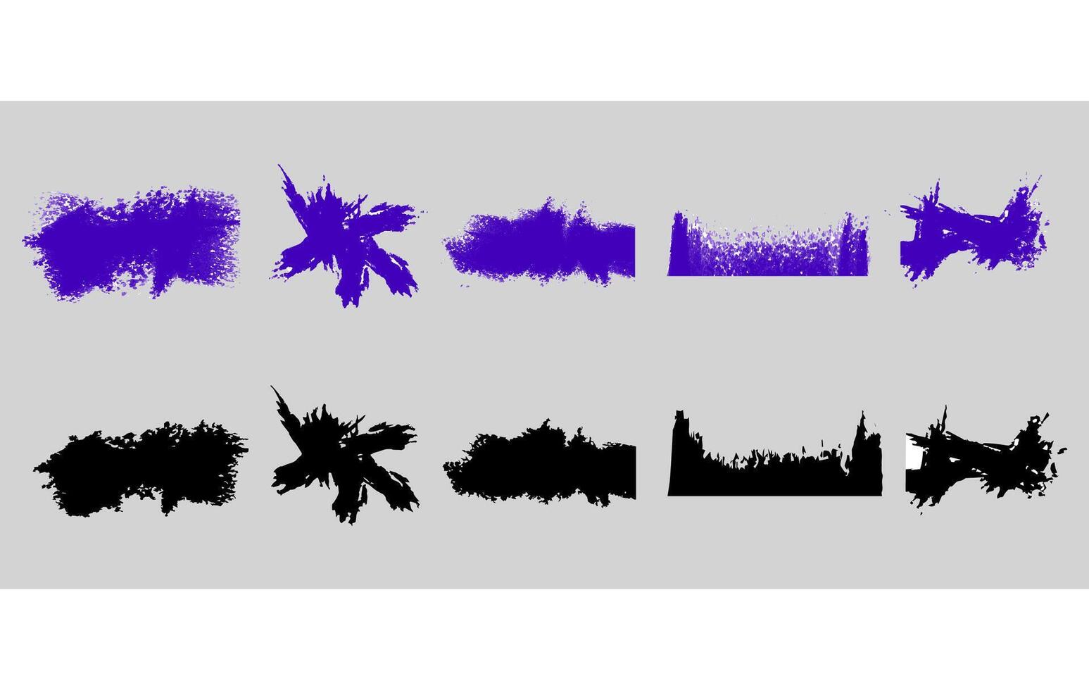 Abstract Brush Stroke and Paint Splatter Elements in Purple and Black vector