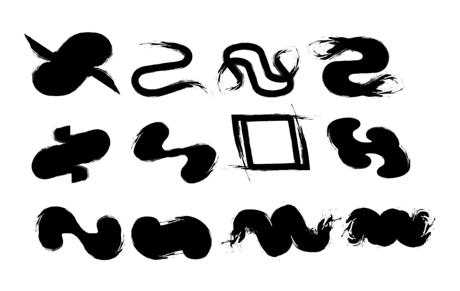 Collection of Abstract Black Ink silhouette grungy brushes Shapes vector