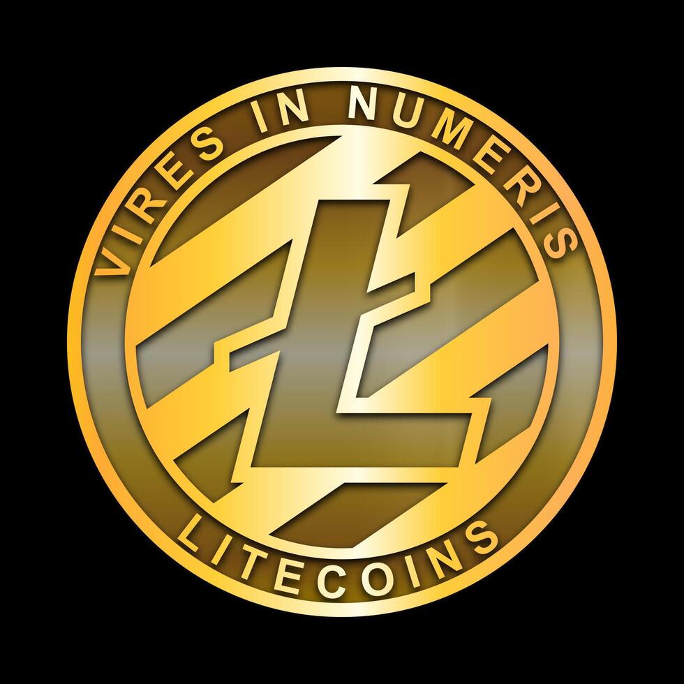 Golden realistic Litecoin. Cryptocurrency gold coin bitcoin symbol isolated. vector