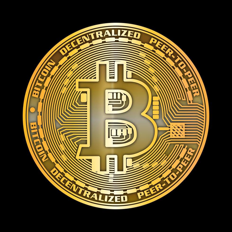 Golden realistic bitcoin coin. Crypto currency golden coin bitcoin symbol isolated. vector