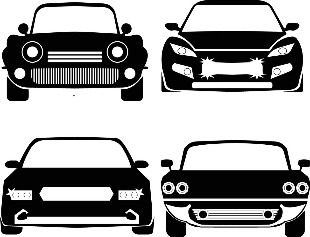 Car Front View Silhouette Collection, Sport and Classic Car Icons vector