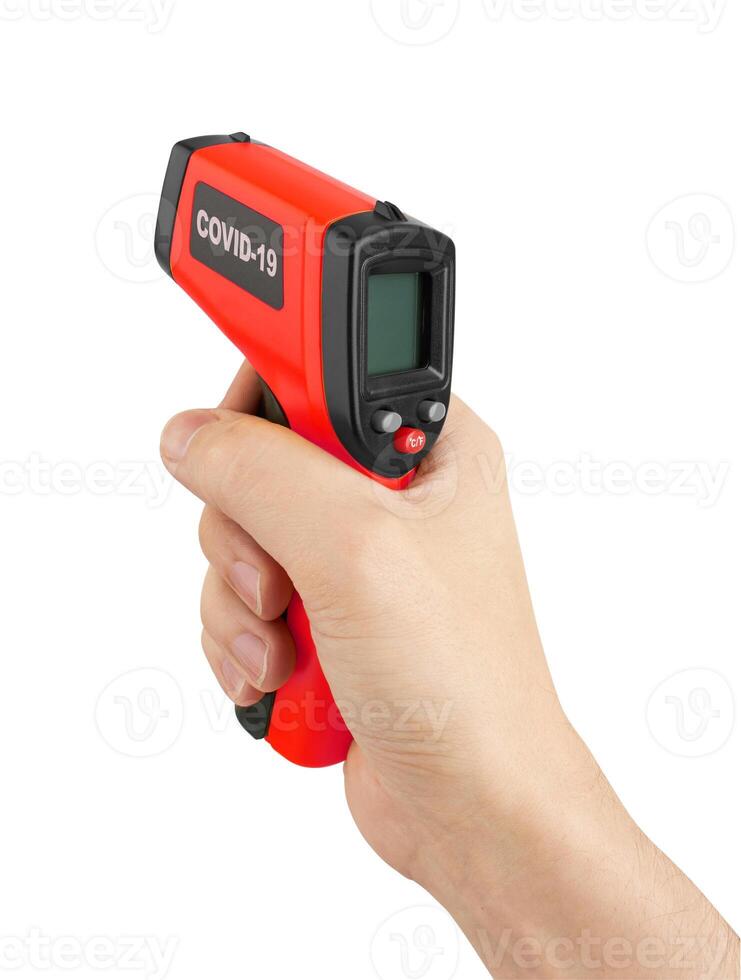 Thermometer for diagnostic Coronavirus Covid 19 in hand photo