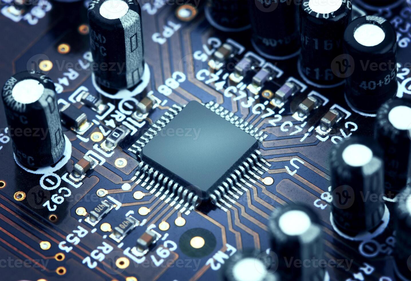 Electronic circuit board with processor close up1 photo