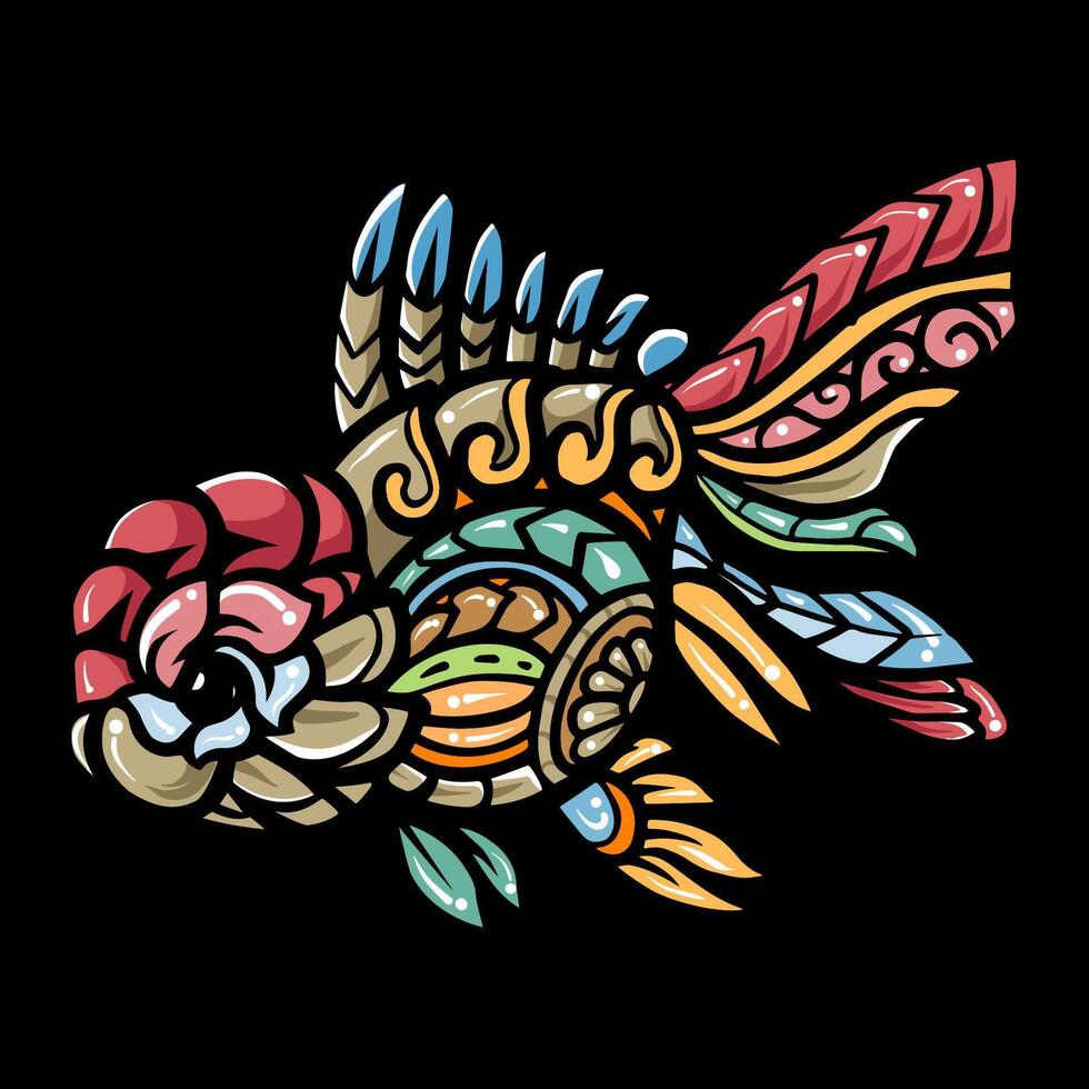 Colorful golden fish mandala arts, isolated on black background vector