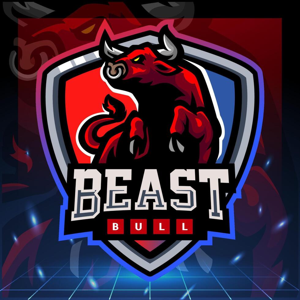 Beast bull mascot esport logo design vector