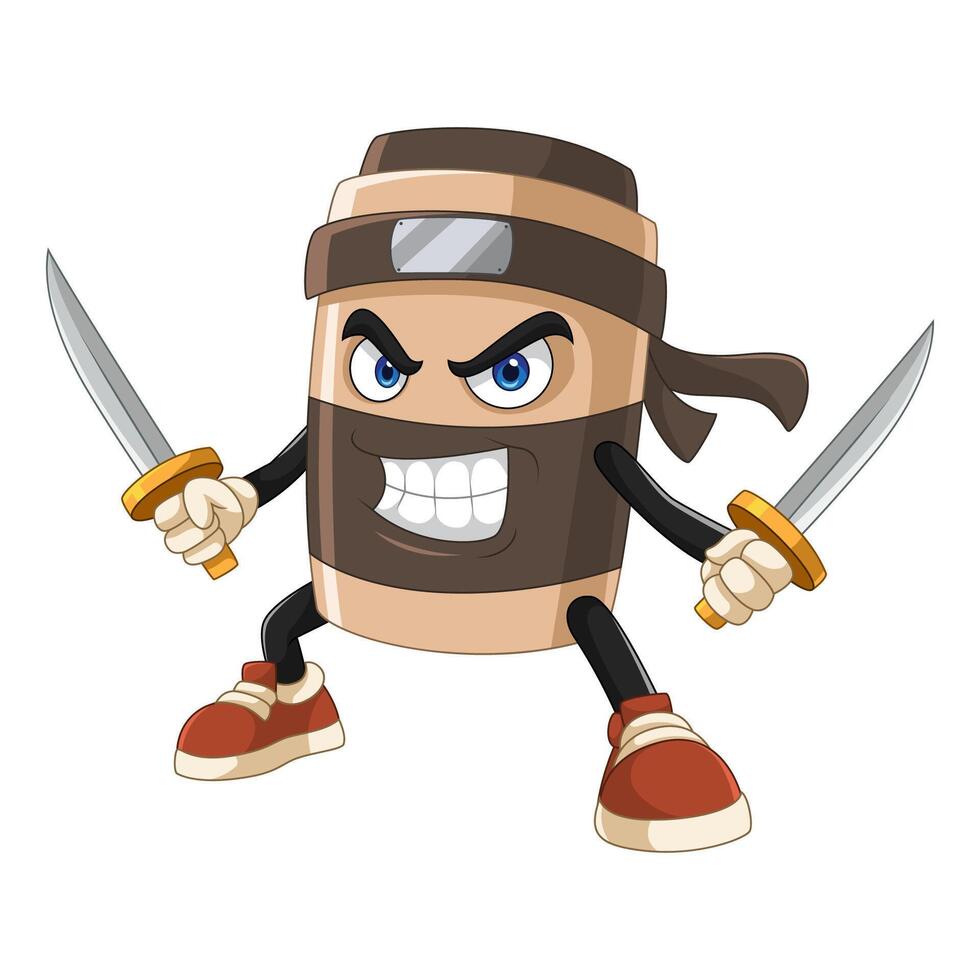 Ninja cartoon cappuccino carrying sword vector