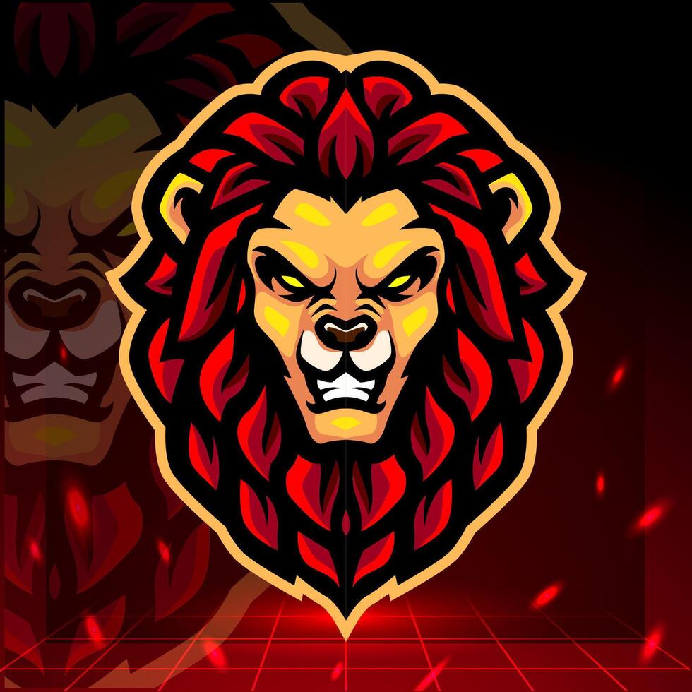 Lion head mascot esport logo design vector