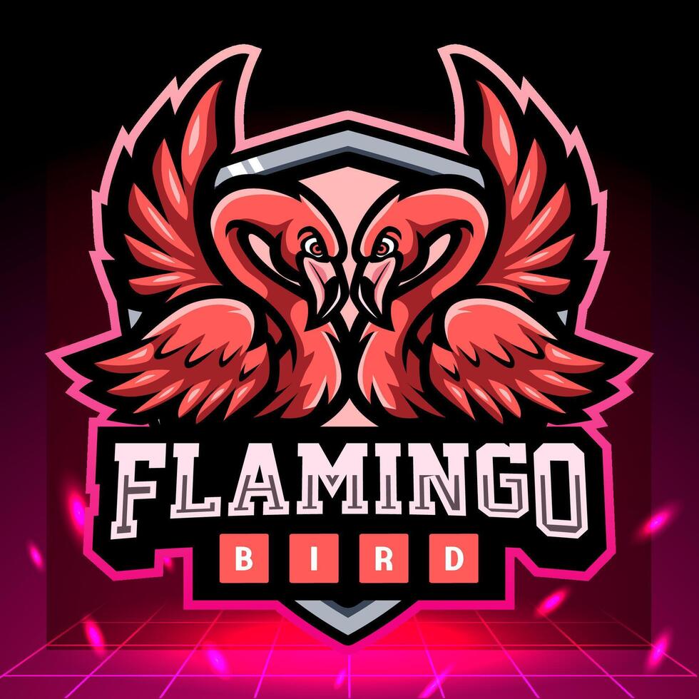 Twins flamingo mascot. esport logo design vector