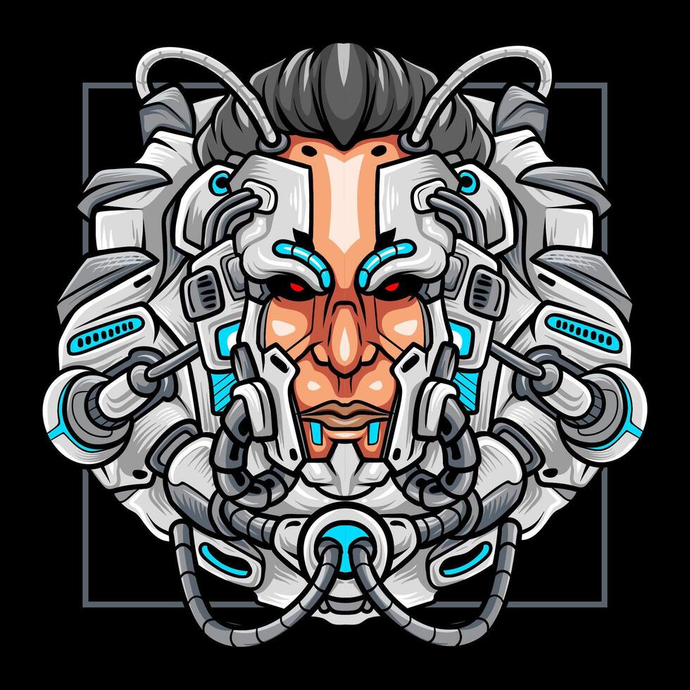 Cyberpunk head robot mascot. esport logo design vector
