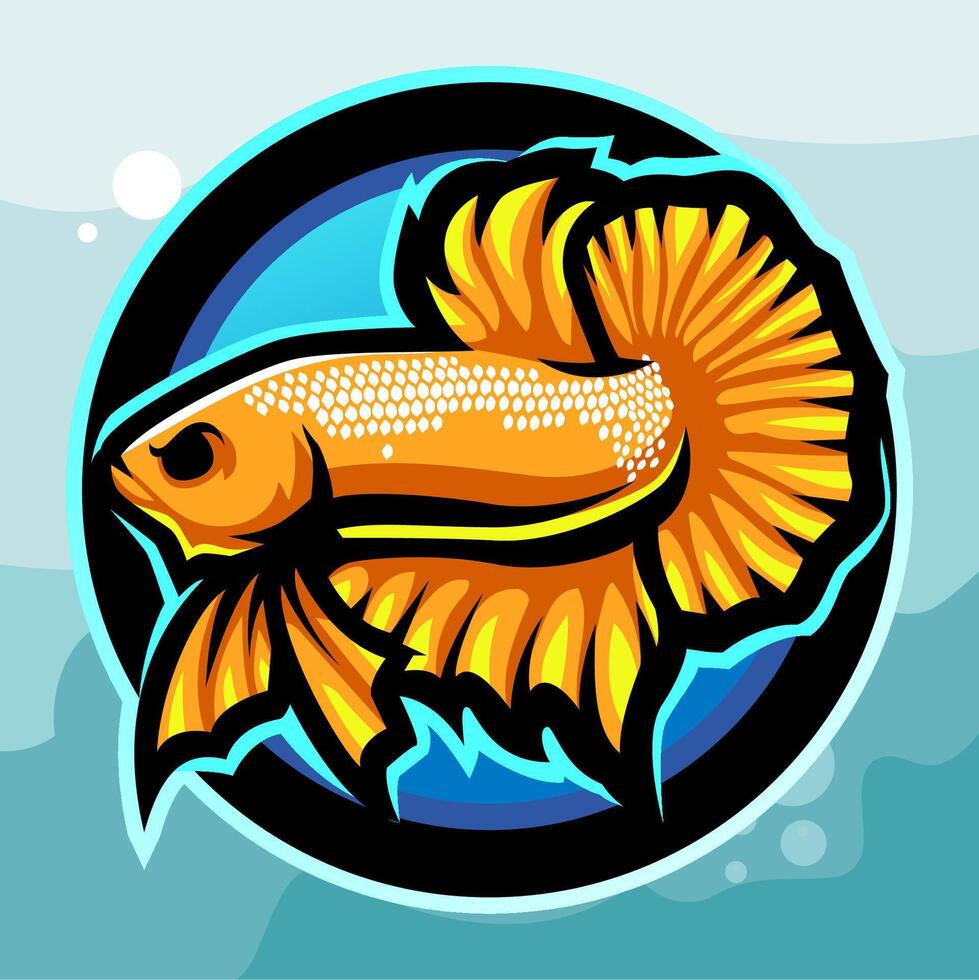 Yellow banana betta fish mascot esport logo design vector