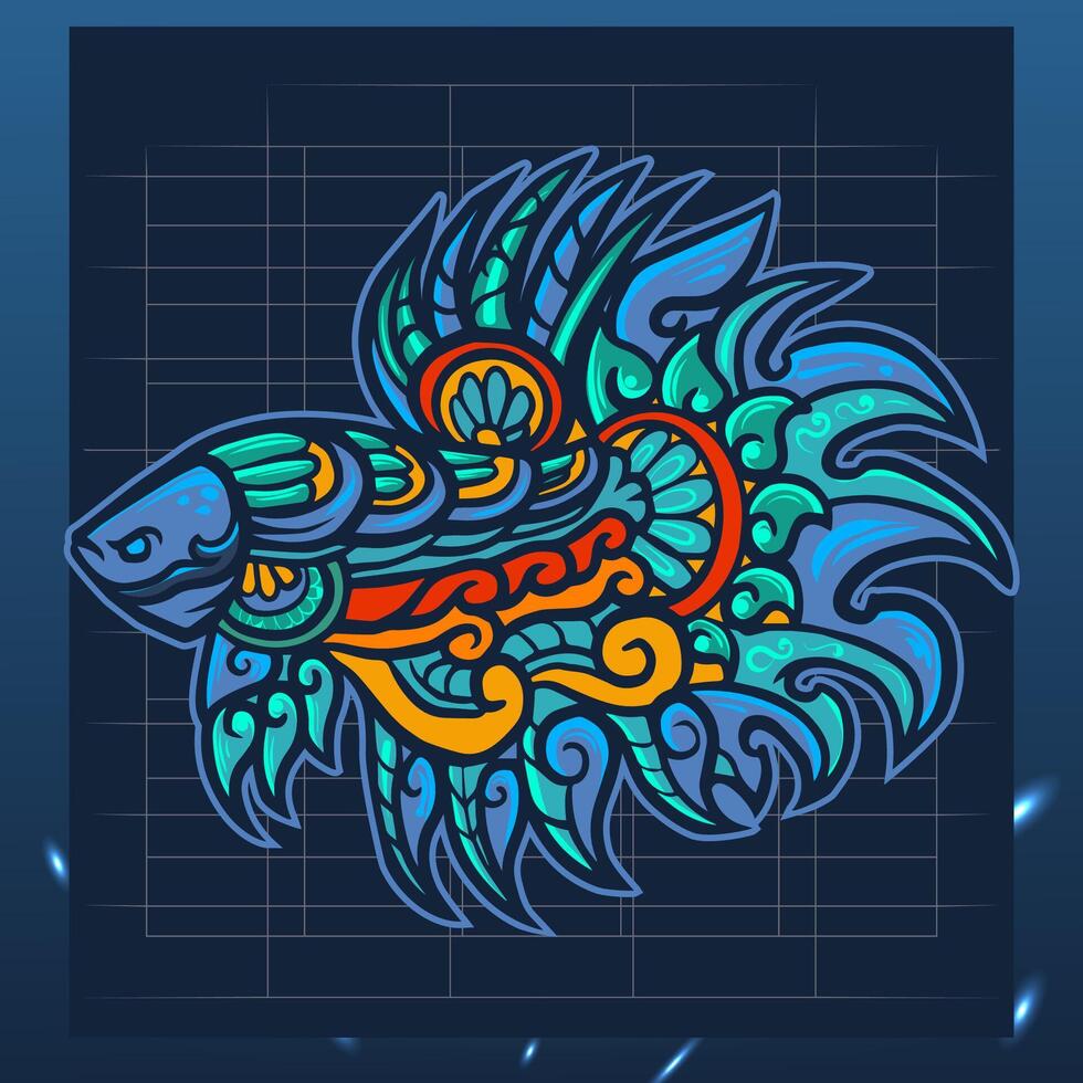 Betta fish mandala arts. vector