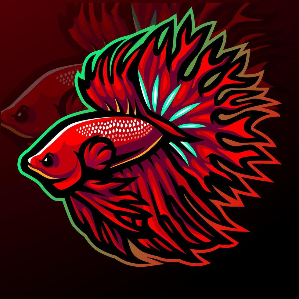 Crown tail betta fish mascot esport logo design vector