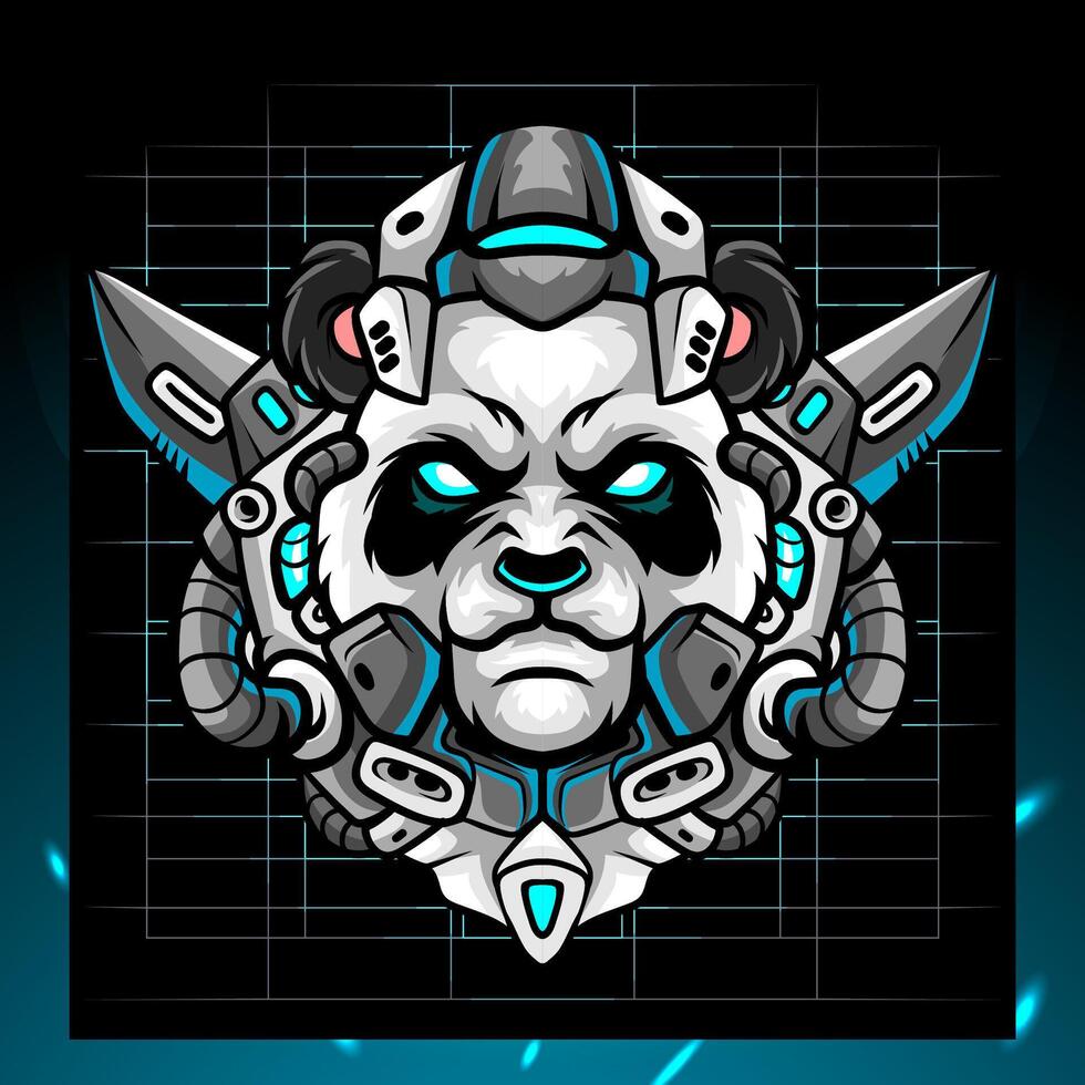 Panda head robot mascot. esport logo design vector