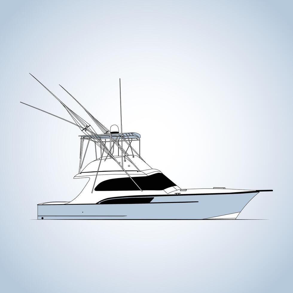 Fishing boat Line art illustration for printing zone vector
