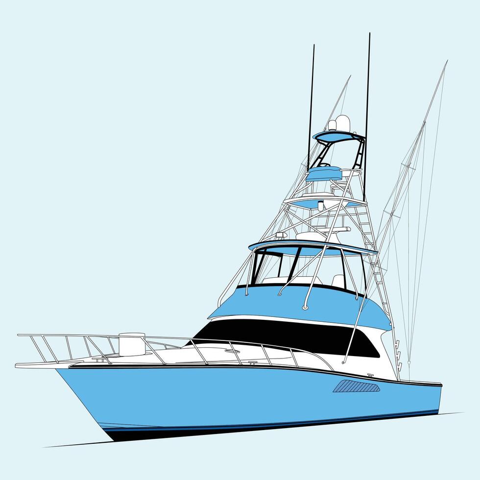 Ocean High fishing boat line art illustration vector