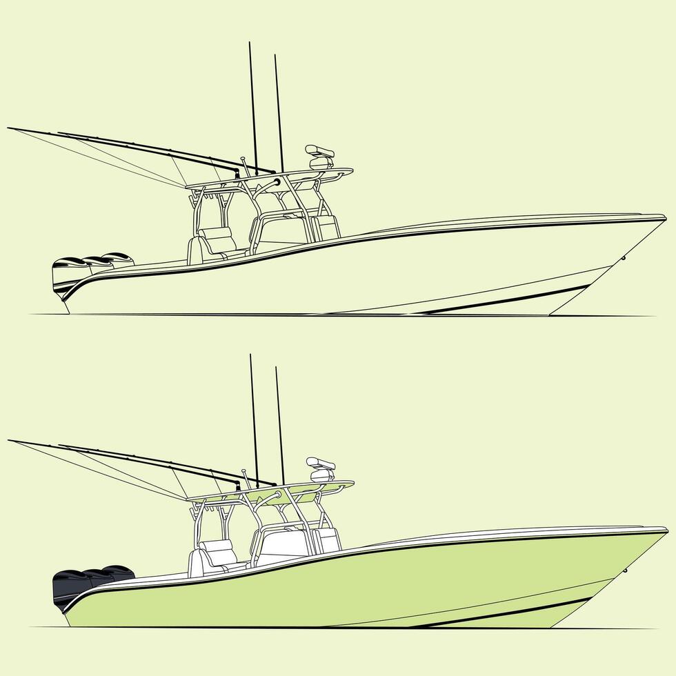Detailed Flat of a Fishing Trawler with Nets and Equipment on Deck vector
