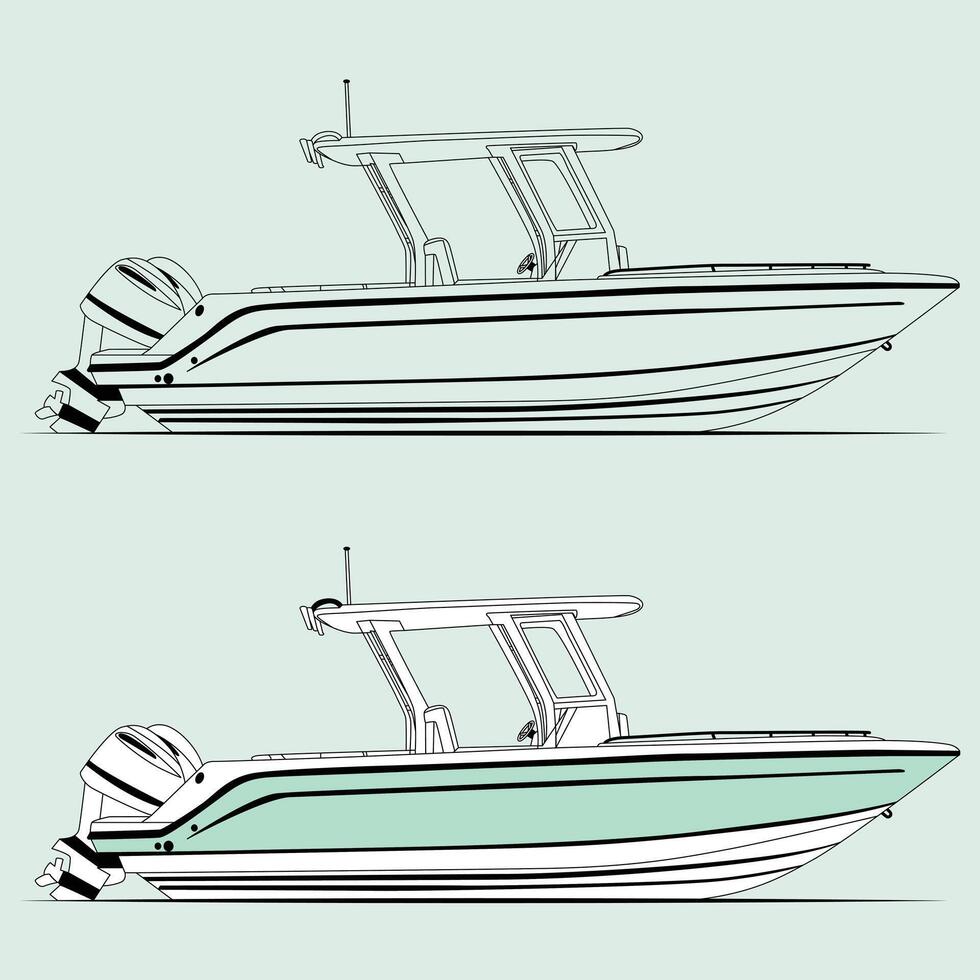 Detailed Illustration Side Profiles of Sportfishing Boats and Yachts Perfect for Nautical Design and Print Use vector